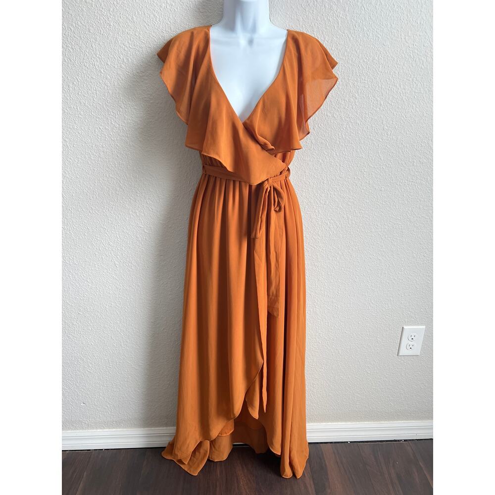 Rust Ruffle V-Neck Maxi Dress - Picture 2 of 9